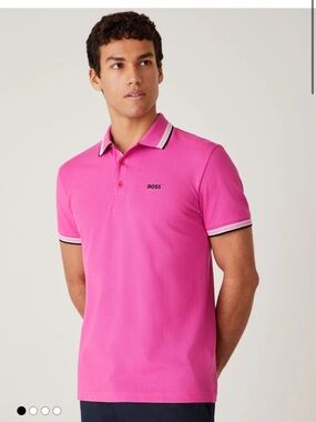 Hugo Boss Paddy Men's Pink Polo Shirt Collared, Slim Fit, Cotton, Size XXL